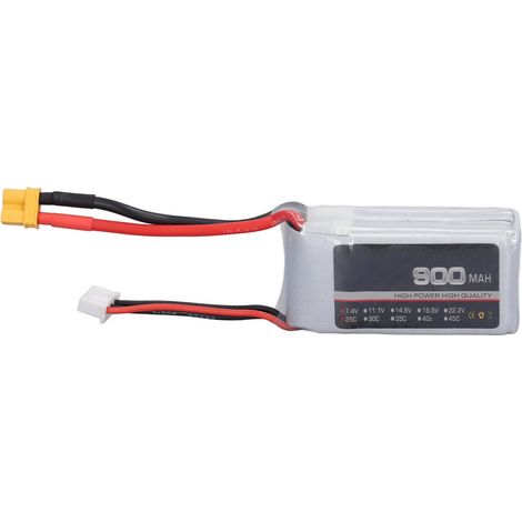 Batterie LiPo 2S 7.4V 900mAh 25C avec connecteur XT30 pour avion RC, hélicoptère et drone - Haute performance et stabilité. (1/5)