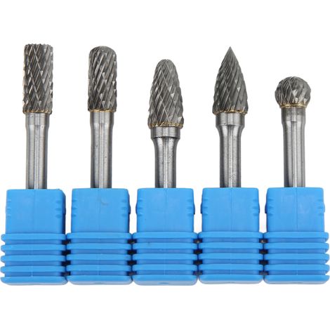 Jeu de 5 fraises rotatives en carbure de tungstène à double coupe (6 x 10 mm) pour l'usinage, l'aéronautique, l'automobile, la construction navale, la chimie et la sculpture artisanale (ACDFG). (1/5)