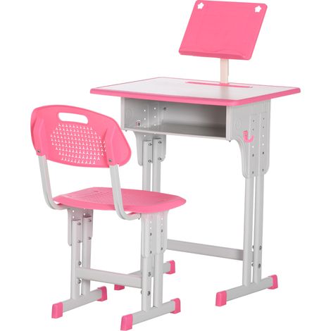 Bureau et chaise enfant réglable +6 ans 1 tiroir étagère livres 60x45x90-102 cm Rose