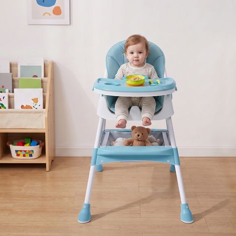 【Maison connectée】Chaise Haute Bébé, Plateau Double Réglable sur 5 Positions, Hauteur Réglable, Harnais 5 Points, de 6 Mois à 6 Ans, Jusqu'à 80 kg, Verte (1/5)
