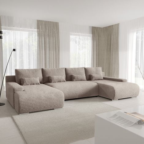 U-förmiges 4-Sitzer-Sofa, umwandelbar mit Bettkasten Ivana Taupe