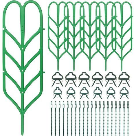 Treillis pour plantes grimpantes, 5 supports intérieurs, 12 clips pour plantes, 20 attaches pour plantes DYI tiges, vigne, légumes en pot (37 pièces) (1/5)