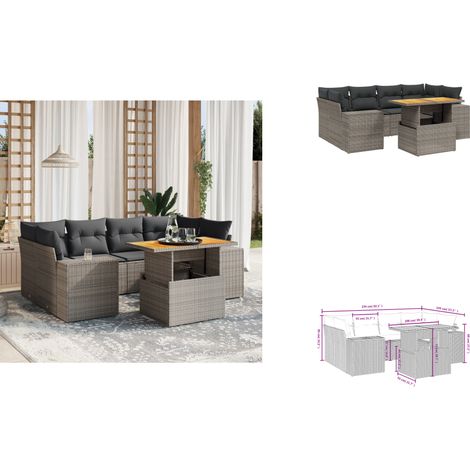 Salon de jardin avec coussins 7 pcs gris résine tressée - Ensemble Salon De Jardin - Meuble Extérieur - Résine Tressée - Rotin Synthétique - Table Extensible (1/3)