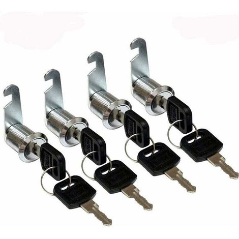 Juego de 4 cerraduras de leva cilíndricas de zinc plateado de 25 mm para armarios, buzones y cajones - Cierre seguro