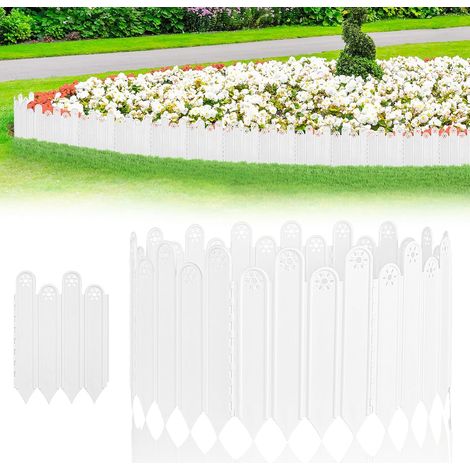 Ein Set aus 10 Gartenbordüren mit einer Gesamtlänge von 2 Metern, geeignet für Rasenkanten und Blumenbeete, in Weiß. (1/5)