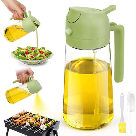 1 Pulvérisateur Huile,470 ML Bouteille Verre,Fonction 2 En 1,Cuisine Barbecue Salade
