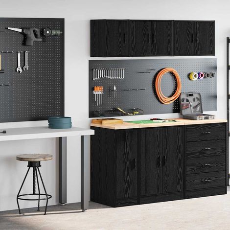 Garagenschränke 2 Stk. Schwarz Holzwerkstoff
