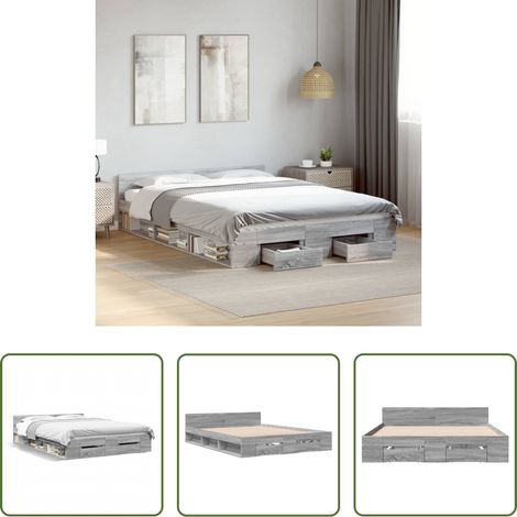 Cadre de lit - Cadre de lit avec tiroirs sans matelas sonoma gris 120x190 cm (1/5)