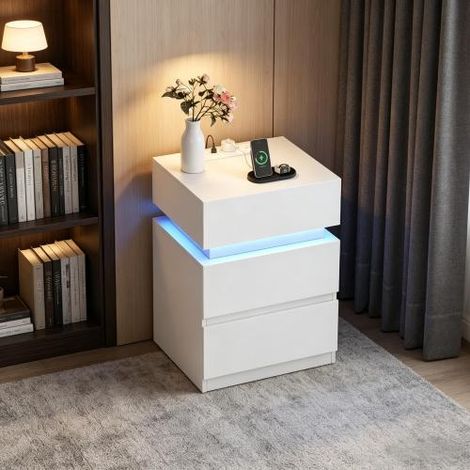 Table d'appoint/bout de canapé avec éclairage LED réglable et fonction de recharge pratique (table seule) (1/5)