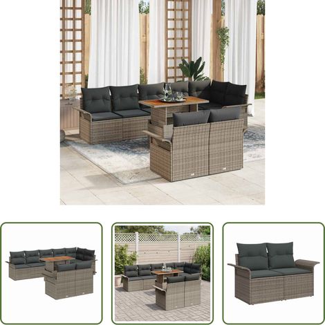 Salle à manger extérieur -  Ensemble de canapé de jardin 9 pcs Gris Poly rotin (1/5)