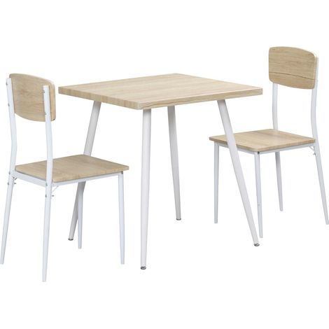 Ensemble table et chaises de salle à manger 3 pièces en MDF et métal - Table avec plateau style bois naturel et deux chaises design - Blanc moderne pour espaces compactes cuisine ou salon (1/5)