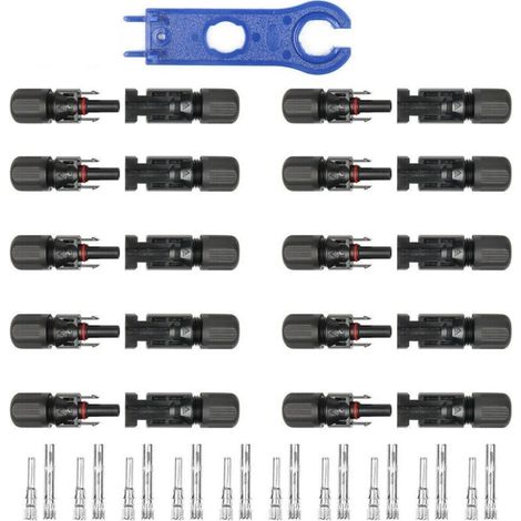 Lot de 10 paires de connecteurs pour panneau solaire MC4 - Étanche - Haute efficacité - Mâle et femelle - Engrenage photovoltaïque - Coupleur pour centrales électriques, jardins extérieurs et patios