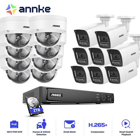 ANNKE Wired CCTV Kit, 16CH NVR with 16X 12MP Color Night Vision Camera, Motion Detection, 8 Tower + 8 Bullet, 2TB HDD (1/5)