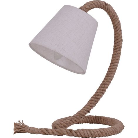 Lampe à poser rustique en jute et textile blanc, luminaire de table E14, hauteur 35 cm - PANGIVO (1/5)