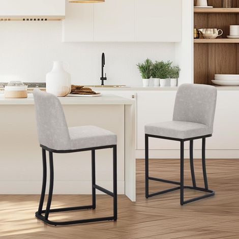 2er-Set Barhocker mit Rückenlehne und Fußstütze, PU-Leder, Beige (1/5)