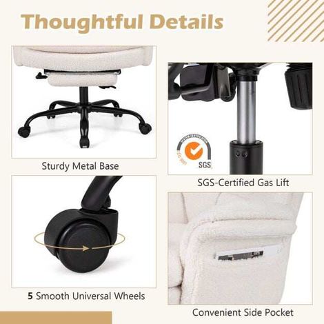 Ergonomic Cross Legged Office Chair Big and Tall Executive Chair with Retractable Footrest-White (1/5)