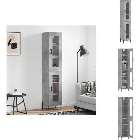 Buffet haut Gris béton 34,5x34x180 cm Bois d'ingénierie - Buffet Design Moderne - Meuble Rangement Gris - Armoire Élégante - Meuble Salon - Mobilier Contemporain (1/5)