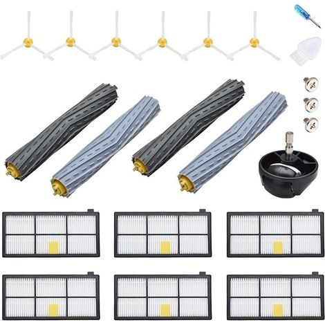 Accessoire pour iRobot Roomba 800 900 980 960 971 895 860 824 880 2x Filtre HEPA 6x brosses latérales 4x Brosse à Rouleau 1x Roue (1/4)