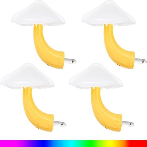 Lot de 4 veilleuses LED à brancher en forme de champignon, 7 couleurs changeantes, mini veilleuse magique en forme de champignon pour adultes (7 couleurs avec couvercle blanc) (1/5)