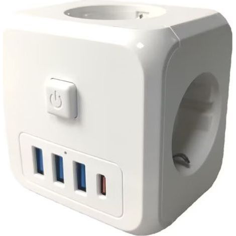 Prise USB Secteur Multiple Murale Cube, 7 en 1 Chargeur USB Multiprises avec 3 Sortie AC, 4000W et 1 Type C et 3 Ports USB, Prise Murale Electrique Idéal pour Salon Bureau Chambre