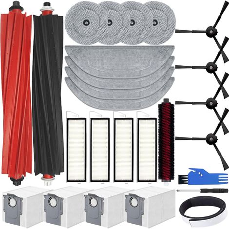 Kit d'accessoires pour Roborock S8 MaxV Ultra Robot Aspirateur, 2 Brosse Principale, 4 Brosses latérales, 4 Tampons, 4 Tampons Ronds, 4 Filtres, 4 Sacs à poussière, 1 Brosse autonettoyante (1/5)
