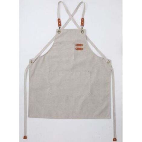 (Beige) Grembiule da cucina da uomo, in tela con 3 tasche, impermeabile e regolabile, ideale per barbecue, ristorante, giardino, falegnameria, 78 x 68 cm