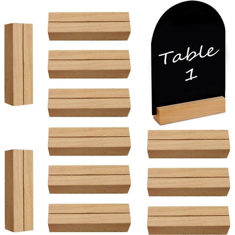 Lot de 12 porte-noms en bois véritable pour tables de mariage, avec base solide et design élégant. (1/5)