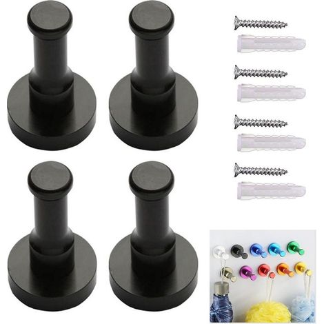 (Noir) 4 crochets muraux noirs pour vêtements, manteaux, sacs et chapeaux. (1/5)