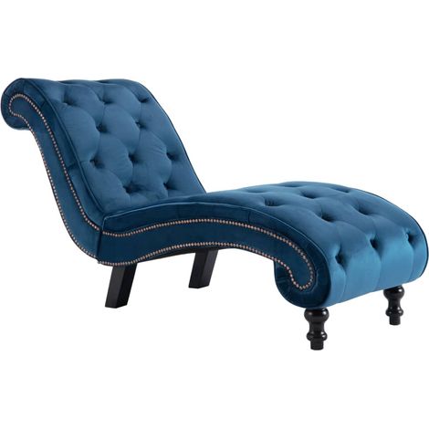Méridienne chaise longue canapé pour intérieur en velours bleu capitonné DEC026118