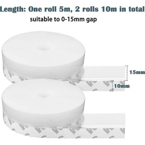 Lot de 2 bandes d'étanchéité en silicone 10 m25 mm, joint autocollant pour porte et fenêtre, joint transparent pour bas de porte, anti-poussière, résistant aux intempéries, insonorisant – 10 m