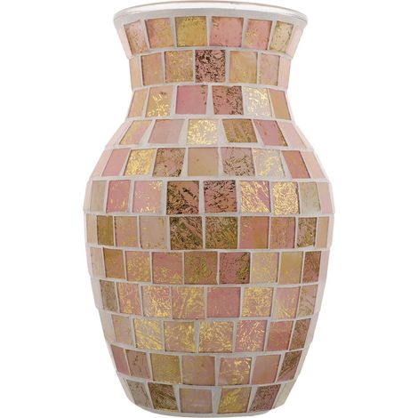 Vase en Mosaïque de Verre Rose Pétale 25 CM – Décoration de Table Moderne pour Salon Cuisine – Vase Décoratif DIY pour Arrangements Floraux – Centre de Table Élégant et Original (1/5)
