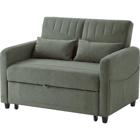 Sofá cama de 2 plazas extensible con respaldo reclinable en 3 posiciones, tejido algodón y lino (1/5)