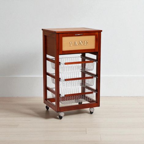 Carrello in legno portapane con cesti portafrutta LANDHELL Ciliegio (1/5)