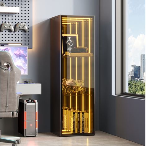 Vitrine mit LED 30x30x90 cm Schwarz Glas 3 Fächer OKMYHOME (1/5)