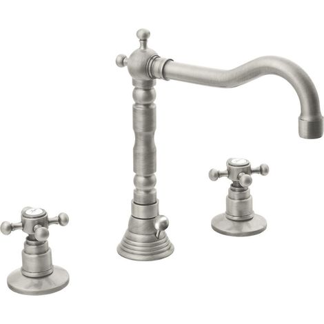 ANTEA Mitigeur de lavabo 3 trous avec bec rétro, avec vidage, nickel