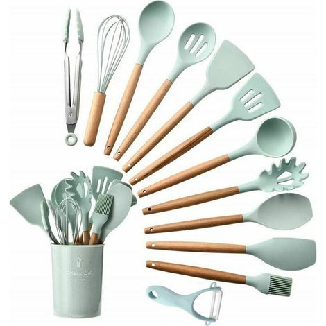 LaBlanc - Ustensiles de Cuisine,Silicone Ustensiles de Cuisine en Bois Ustensiles Cuisine Antiadhésive Set,Silicone de qualité Alimentaire,11 pièces ustensiles de Cuisine