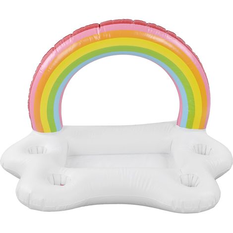 Porte-boissons gonflable nuage arc-en-ciel, bar flottant pour salades et fruits, idéal pour la piscine. (1/5)