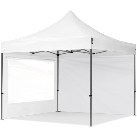 3x3m Pop Up Gazebo PREMIUM Steel 40 mm, incl. Sidewalls with Panorama Windows, white High Performance Polyester approx. 350g/m²