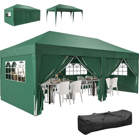 Pavillon d'environ 6 x 3 m, robuste et pliable, résistant à l'hiver, avec fenêtre, porte zippée, panneaux latéraux et protection UV. (1/5)