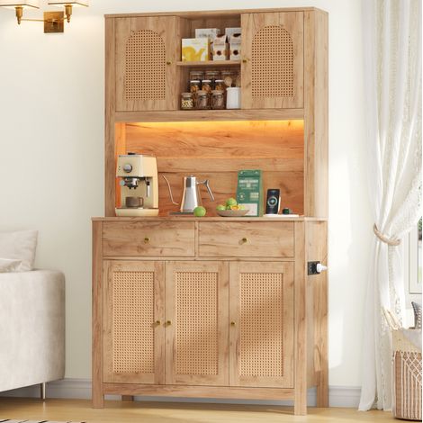 Mobile cucina alto LED con prese, 100 x 40 x 180 cm, MDF naturale DESVIAE (1/5)