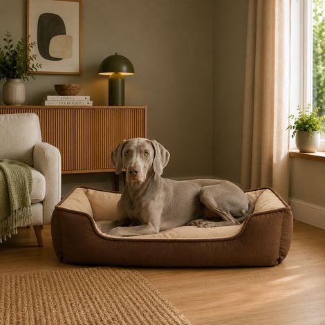 belviona Hundebett, wendbares Hundekörbchen mit 2-in-1 Funktion, weich gepolstert & pflegeleicht, 110x80 cm, braun/beige (1/5)
