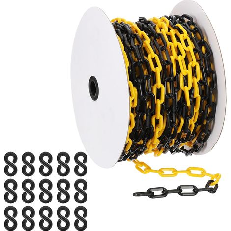 Chaîne plastique jaune/noir, 115 pieds 6mm Chaîne sécurité Barrière plastique grande chaîne longue pour le contrôle foule, parking, portail, concert, décoration chantier construction (1/5)