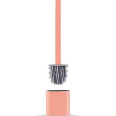 Brosse WC Silicone Plate- Brosse Toilette et Supports, Anti-goutte, Antibactérienne, Balayette WC Ventilée, Séchage Rapide sans Odeur, Balai WC Montage Mural/au Sol, Salle de Bain et WC, Rose (1/5)