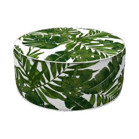 Primaster Sitzpouf aufblasbar weiß grün Ø 53 x 23 cm mit tropischen Blättern Sitzbänke, Hocker & Barhocker