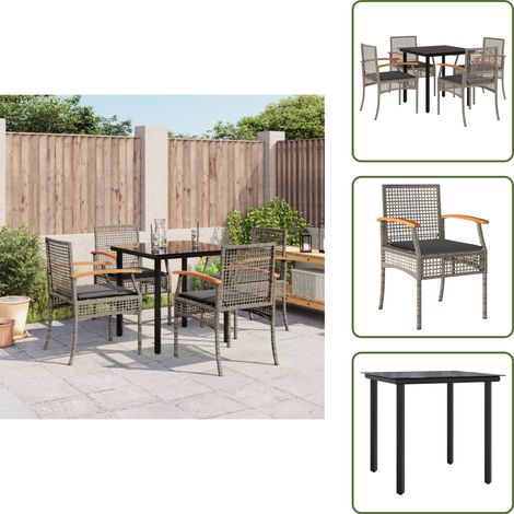 The Living Store 5-tlg. Garten-Essgruppe mit Kissen Grau Poly Rattan - Gartentisch (1/5)