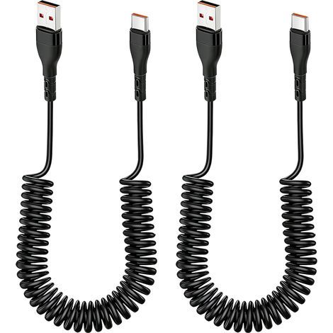 2er-Pack 1,8 m lange spiralförmige USB-C-Kabel, USB-A-zu-USB-C-Spiralkabel, kompatibel mit Galaxy S24, S23, S22, S2, Huawei P20/P30 und Android-Geräten (1/5)