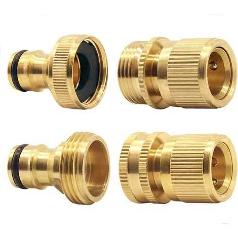 Adaptadores macho y hembra para manguera de jardín expandible y conectores de desconexión rápida (macho y hembra) para agua de 3/4 de pulgada GHT (paquete de 4) (1/5)