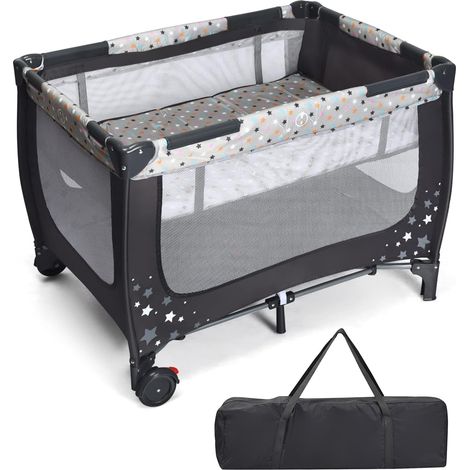 Goplus – Lit parapluie bébé double couche 125x65x76cm – 2 roulettes avec freins – Maille respirante – Matelas confortable – Sac de rangement inclus