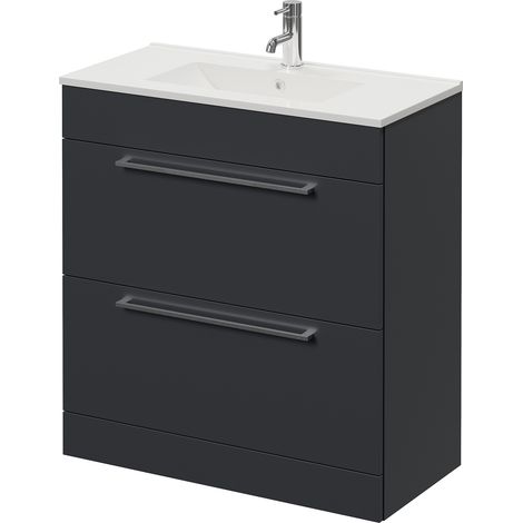 Napoli 390 Gloss Grey 800mm 2 Drawer Vanity Unit with Angel Basin - 800mm - Chrome 480mm Handle
