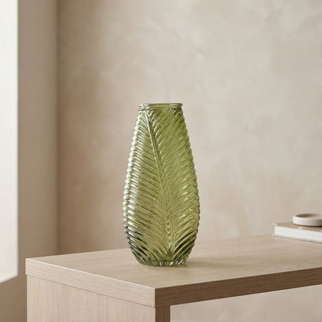 Contemporary Ribbed Fluted Green Vase (1/2)